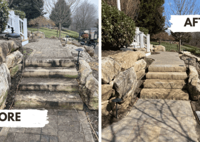 Before and after of a paver restoration from CKC landscaping