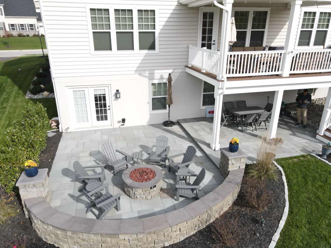 Luxury-Patio-Design-Garnet-Valley Multi-tiered natural flagstone patio with sitting walls in Glen Mills