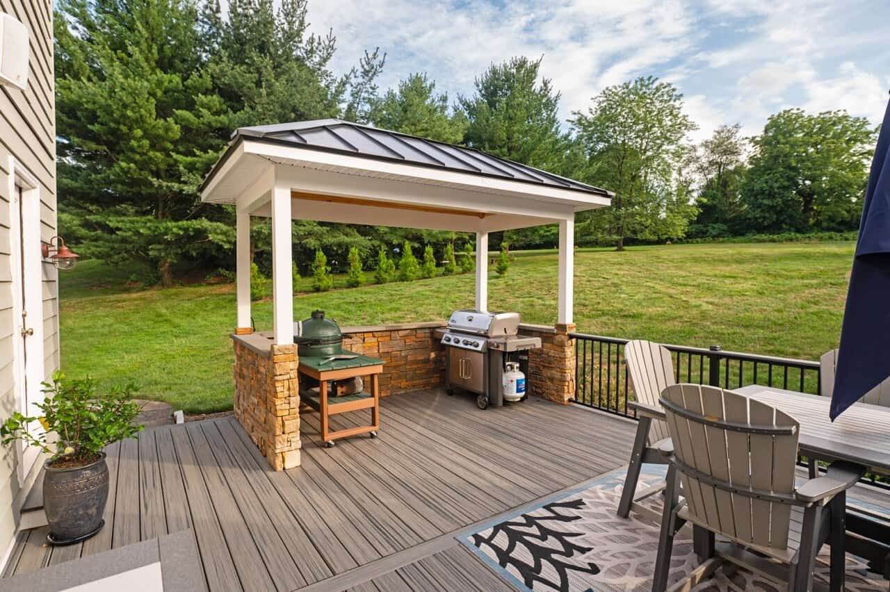 Covered outdoor kitchen area in Tredyffrin Covered Outdoor Kitchen over deck in Tredyffrin