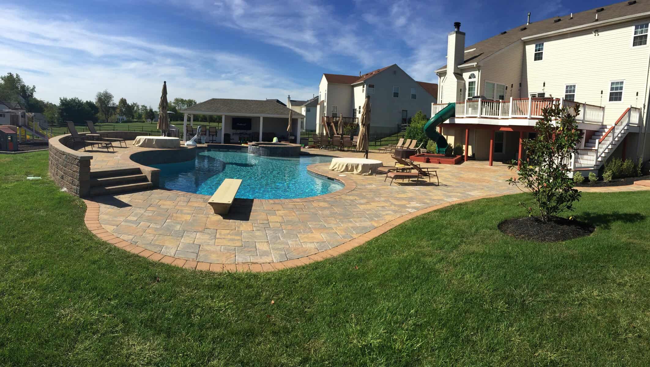Swimming-Pool-Deck-Pavers-Radnor Slip-resistant pool deck pavers and hardscaping design in Radnor PA.