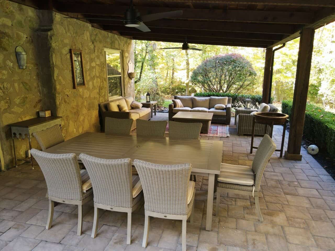 Barnyard reclaimed wood with Metal Roof Outdoor-Dining-Tredyffrin.jpg Barnyard reclaimed wood with Metal Roof providing shade for outdoor dining table in Tredyffrin.