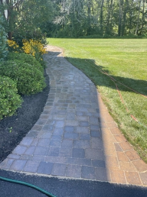 Paver walkway restoration cleaning and sealing in Chester Springs PA.